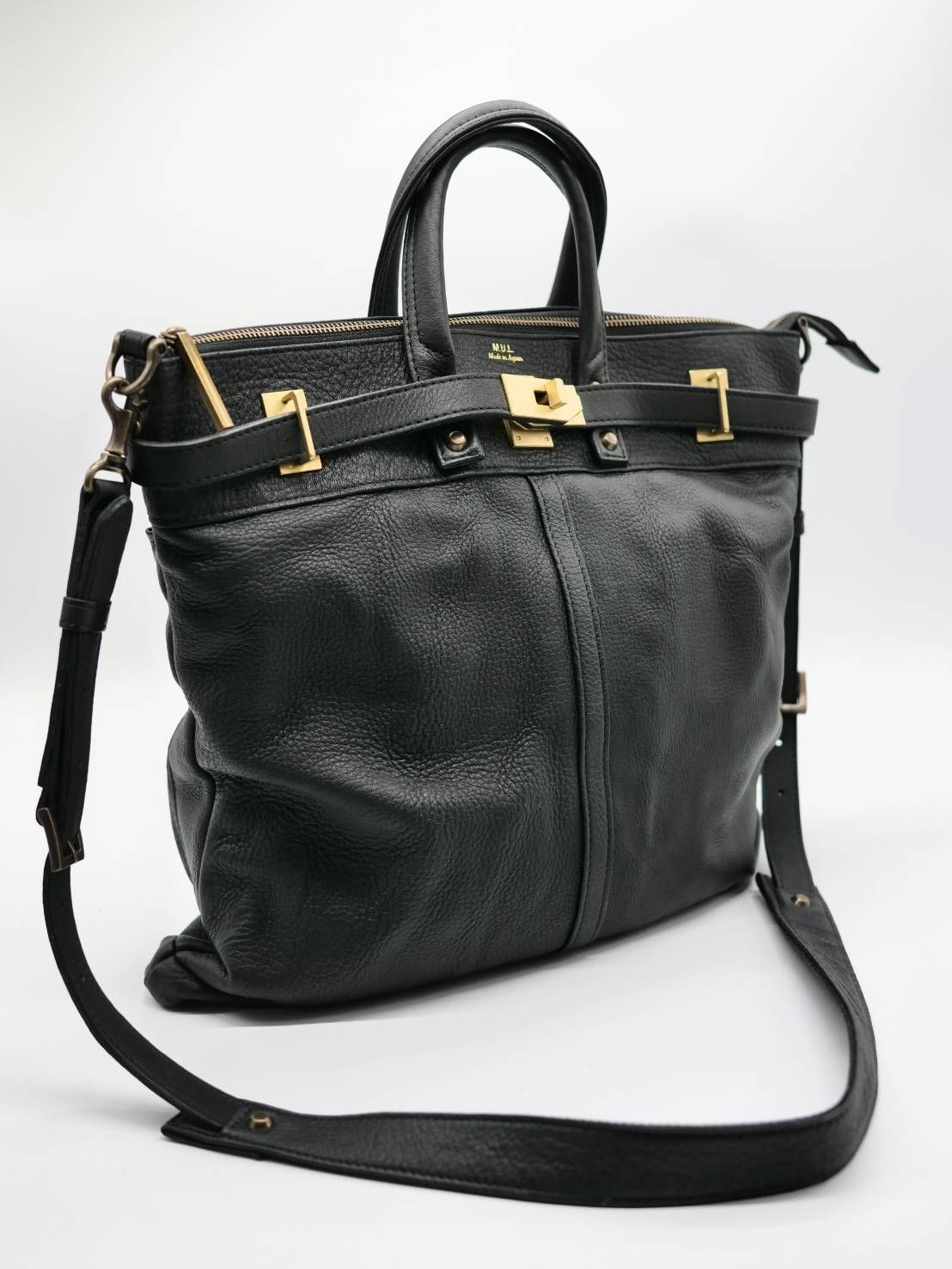 M.U.L 日本製 本革ヘルメットバッグ ブラック｜2WAY ショルダートート｜姫路レザー使用｜メンズ レディース UNISEX