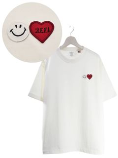 「リメイクTシャツ」 ニコちゃんTシャツ /ワッペン / WHITE / ユニセックス / usaコットン tシャツ