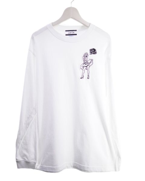 【豪華な刺繍】LANDER BLUE オリジナル / 長袖Tシャツ / ロングTシャツ / WHITE / ホワイト / 刺繍 / 1ポイント / ユニセックス