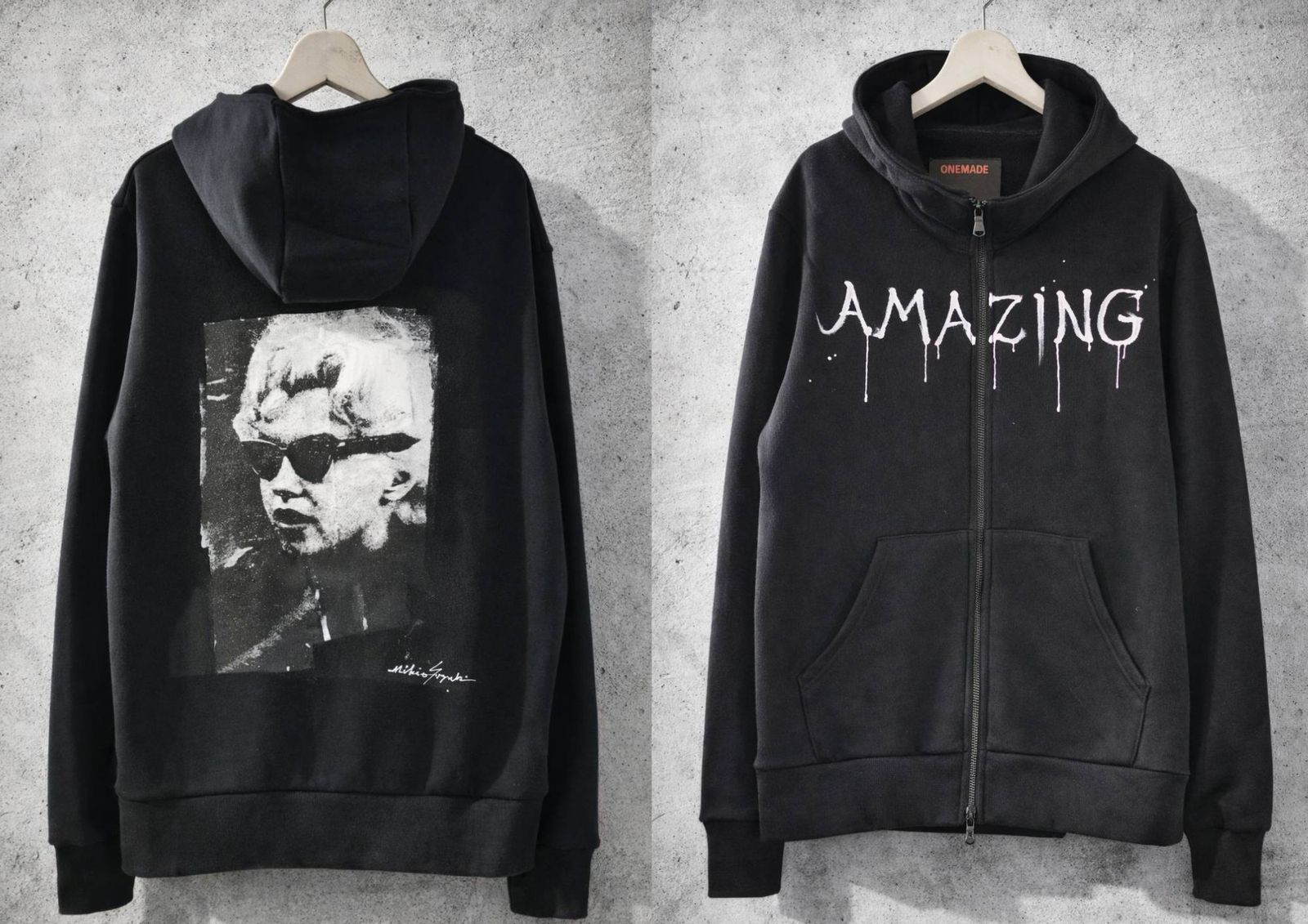 【普通のパーカー”には戻れない】ハンドメイドZIPパーカー / BLACK / アートファッション / 一点物 / ワンマイルウェアー