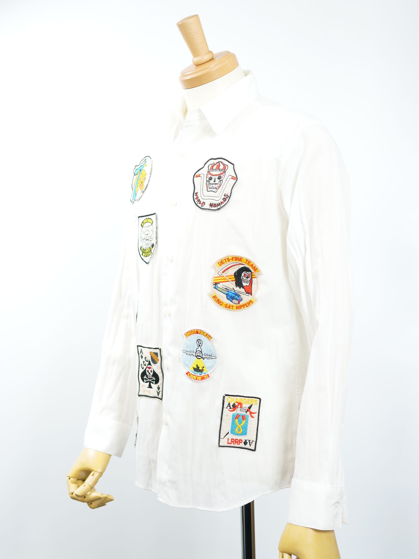 ONE-739 SHIRT /  ビンテージワッペン/ 麻混シャツ / ハンドメイドブランド/ 日本製