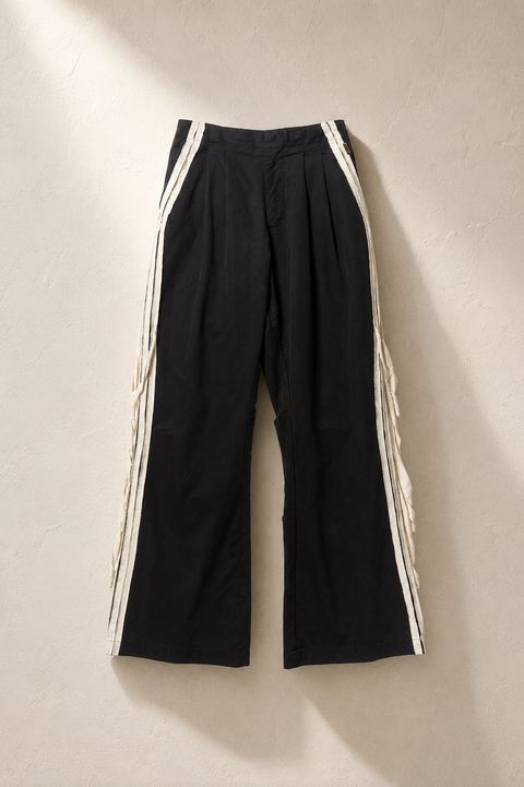 【フレアトラックパンツ】 FRAYED TAPE PANTS / BLACK / 高密度コットン / 2タック / イージーパンツ