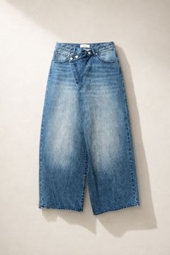 【ワイドデニムパンツ】 OVERLAP DENIM WIDE PANTS / インディゴブルー / ストレート / 13.3オンス