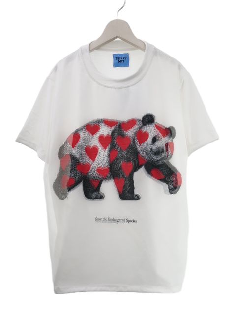 【3DアートTシャツ】RED LIST PANDA TR-004 /  ハートパンダ   / アートブランド / Art Tシャツ / WHITE / トロンプルイユファッション / ユニセックス