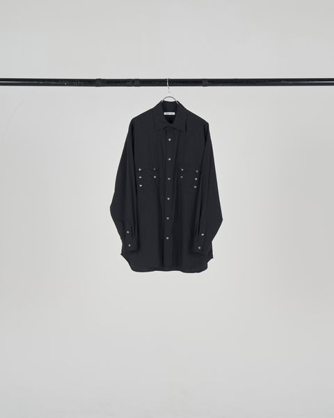 【高密度タイプライター生地のウエスタンシャツ】 BLACK / オーバーサイズシャツ