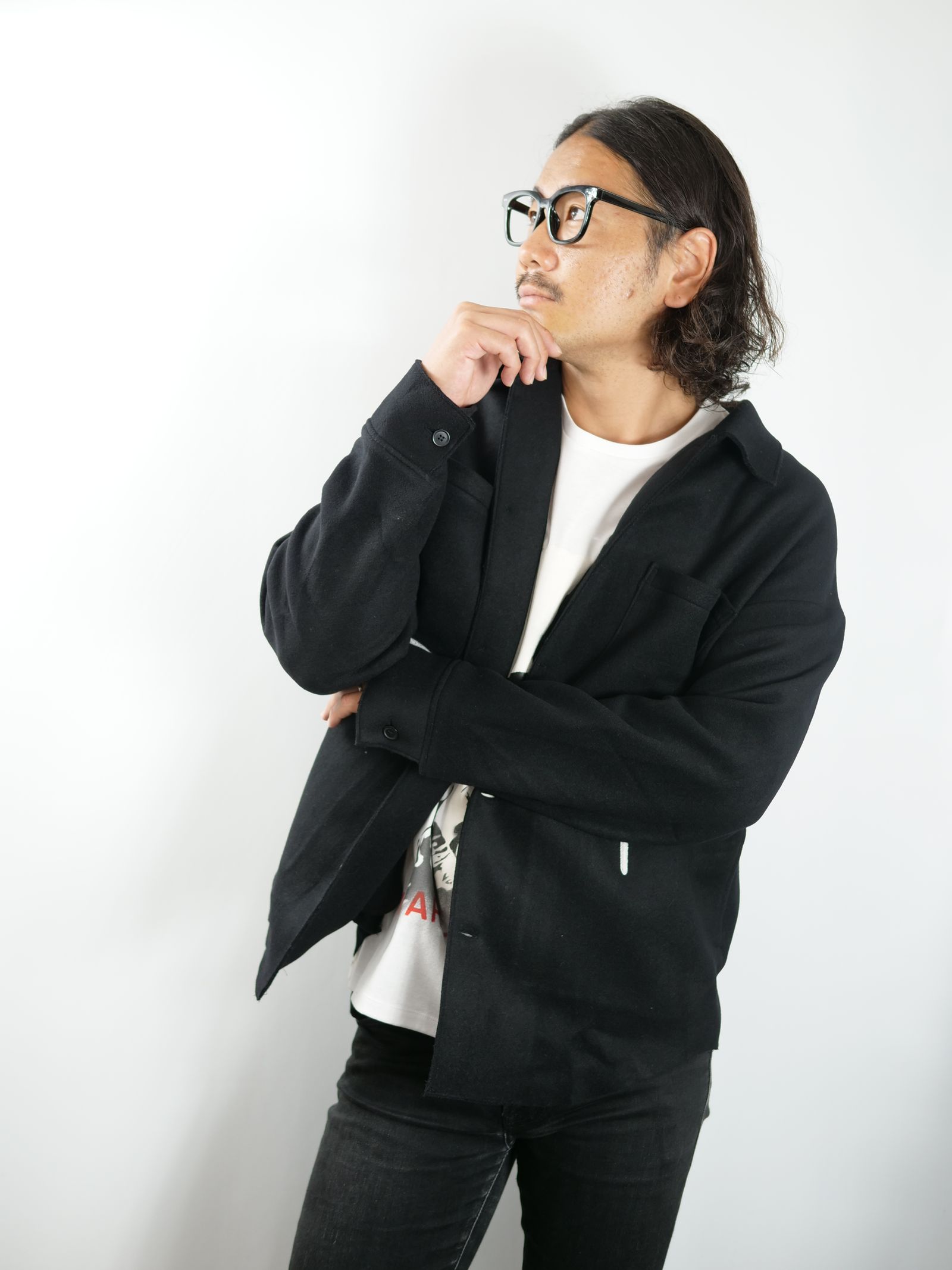 【CPO JACKET 】現代作家が手がけるブランド / オーバーサイズ / ウール混ジャケット/ BLACK
