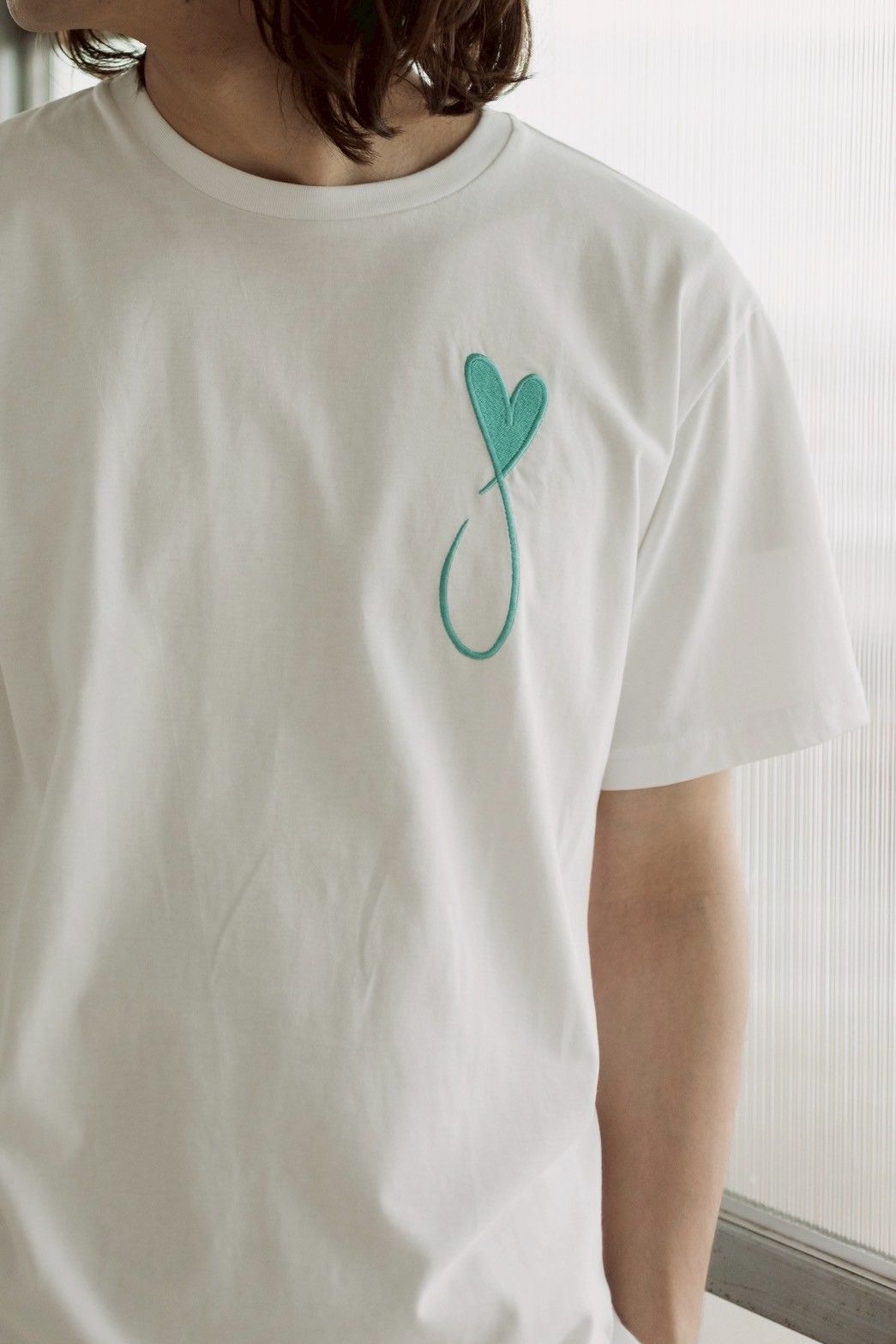 【LEON掲載】 ハートデザイン/ 刺繍Tシャツ/ WHITE / 半袖Tシャツ