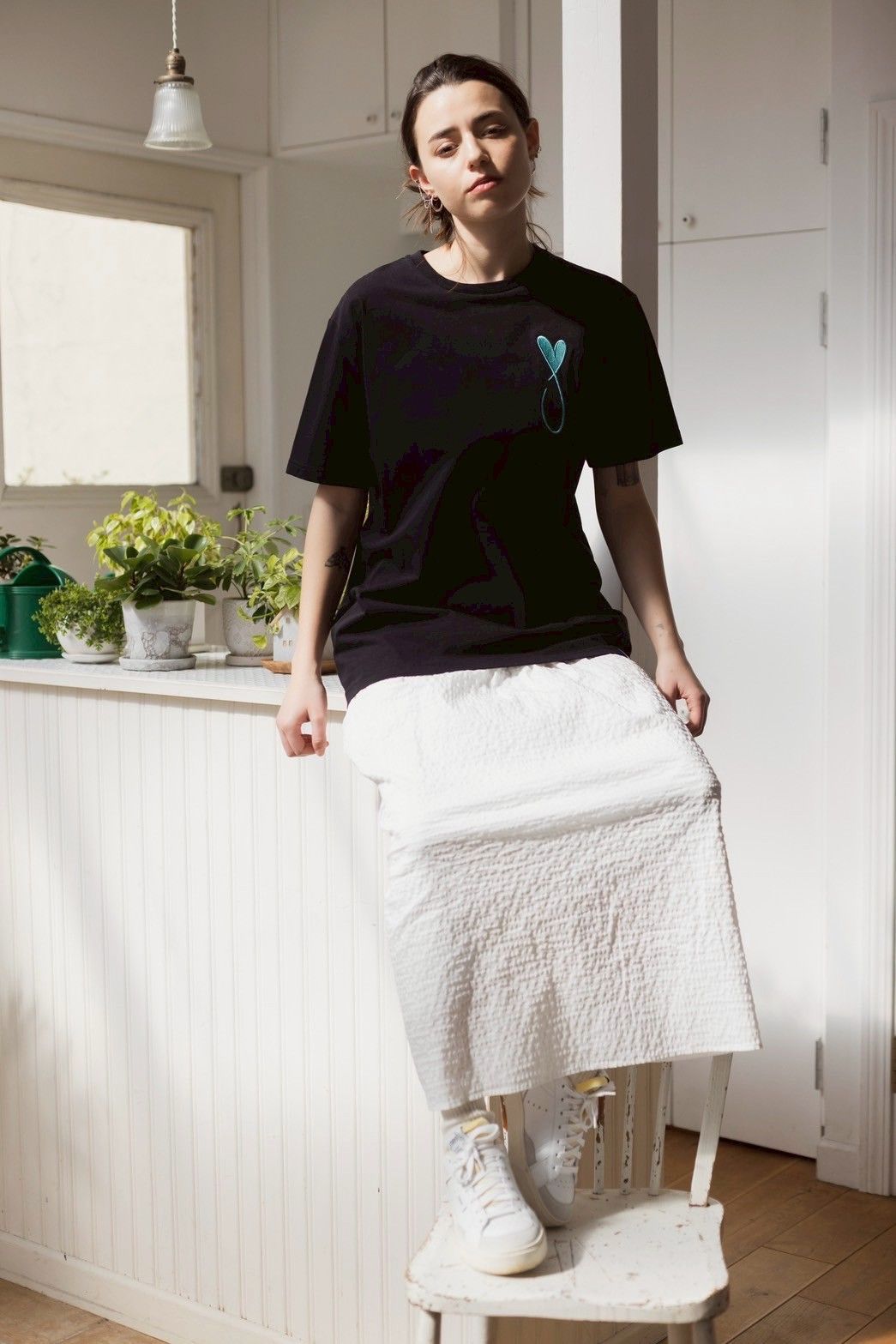 【LEON掲載】 ハートデザイン/ 刺繍Tシャツ/ BLACK / 半袖Tシャツ