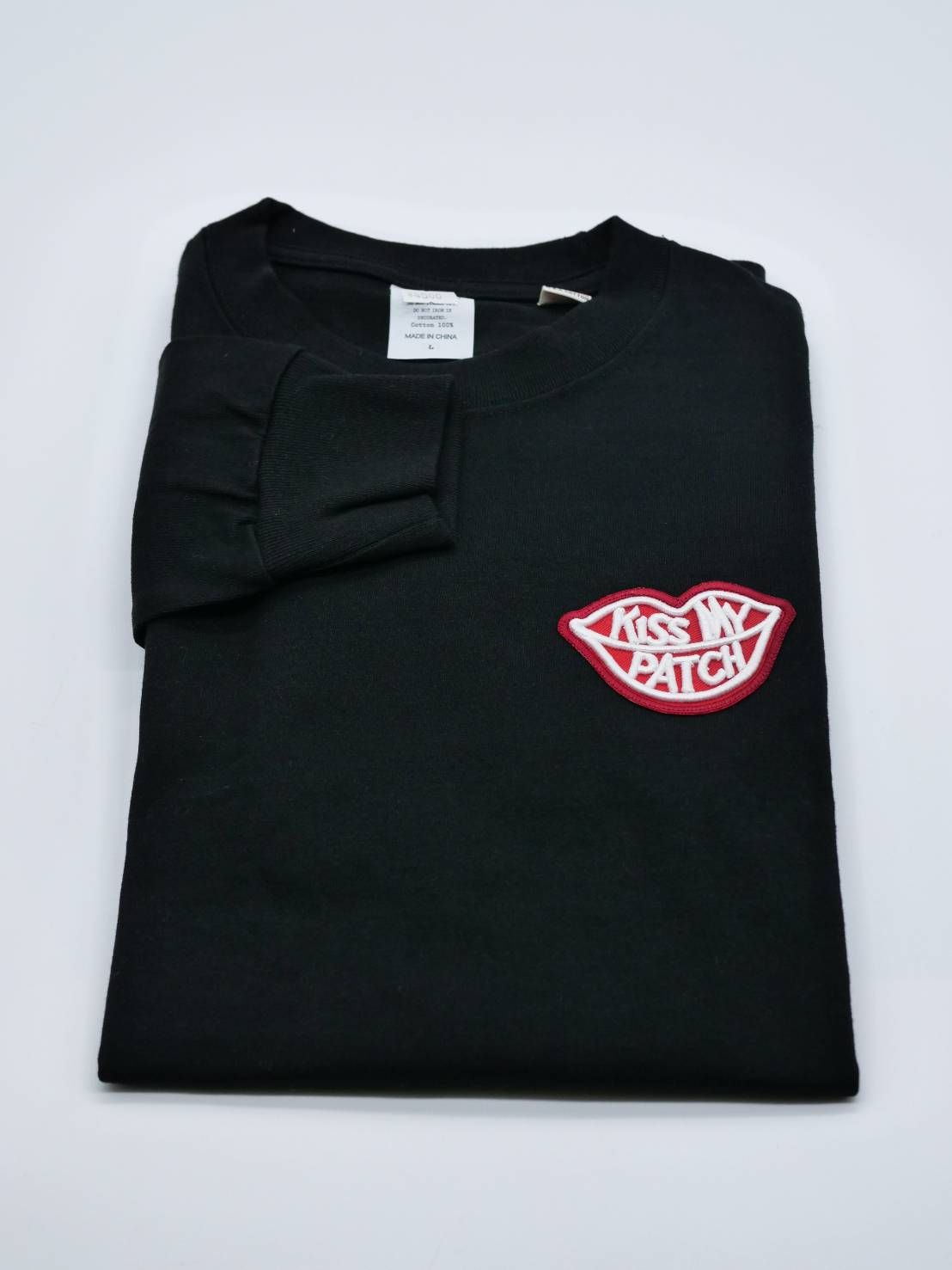 「リメイクTシャツ」 ロンTリメイク / KISS MY PATCHワッペン / BLACK / ユニセックス / usaコットン tシャツ