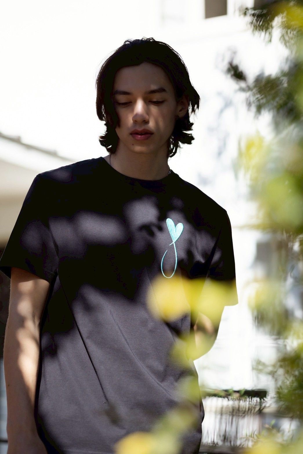 【LEON掲載】 ハートデザイン/ 刺繍Tシャツ/ BLACK / 半袖Tシャツ