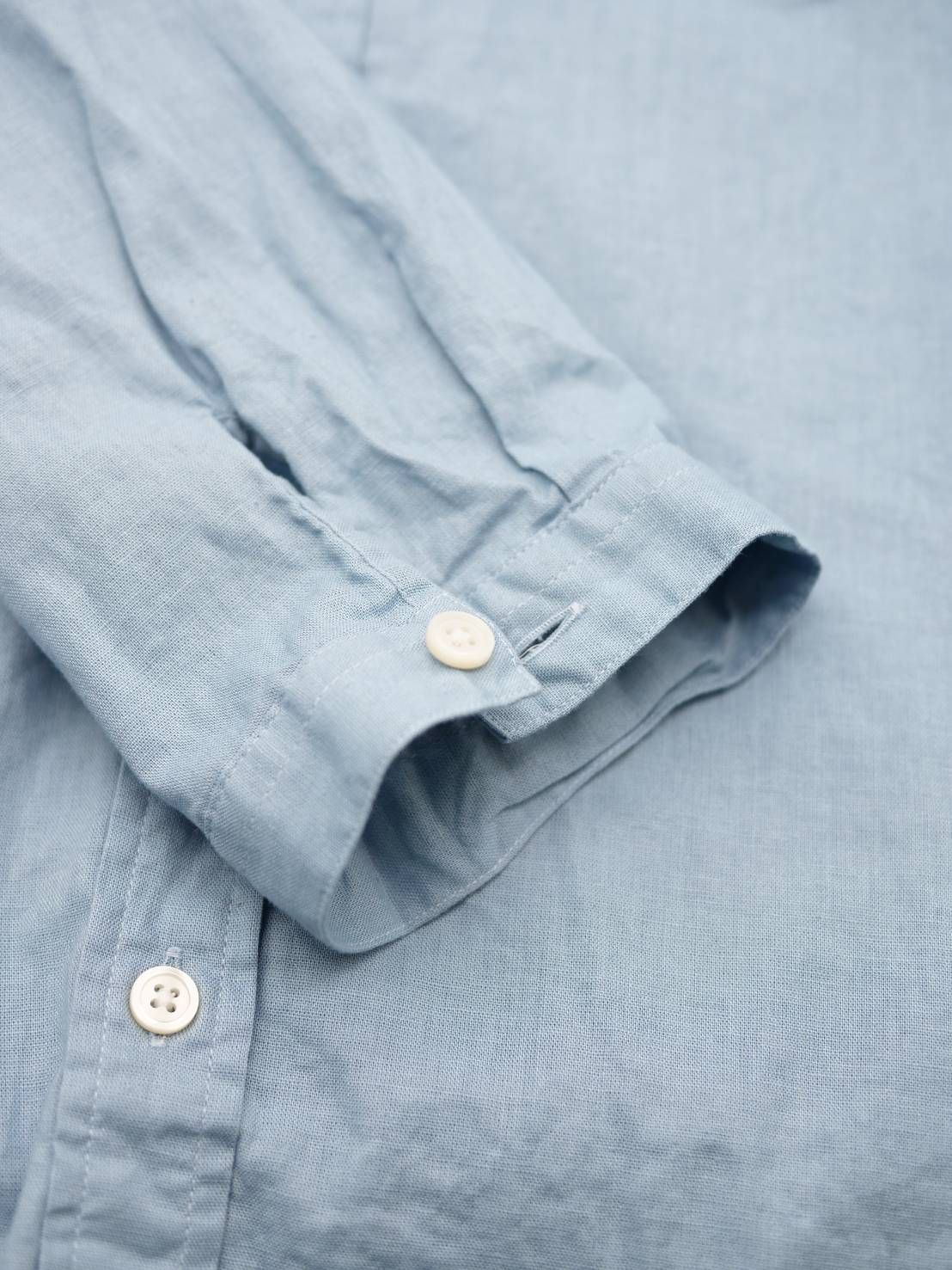 【日本製】ヴィンテージデニムワッペン 7分袖リネンコットンシャツ｜古着 Levi's デニム使用