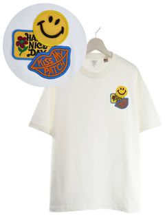 「リメイクTシャツ」 ニコちゃんTシャツ /ワッペン / WHITE / ユニセックス / usaコットン tシャツ