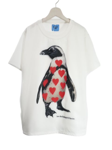 【3DアートTシャツ】RED LIST PENGUIN TR-001 /  ハートペンギン   / アートブランド / Art Tシャツ / WHITE / トロンプルイユファッション / ユニセックス