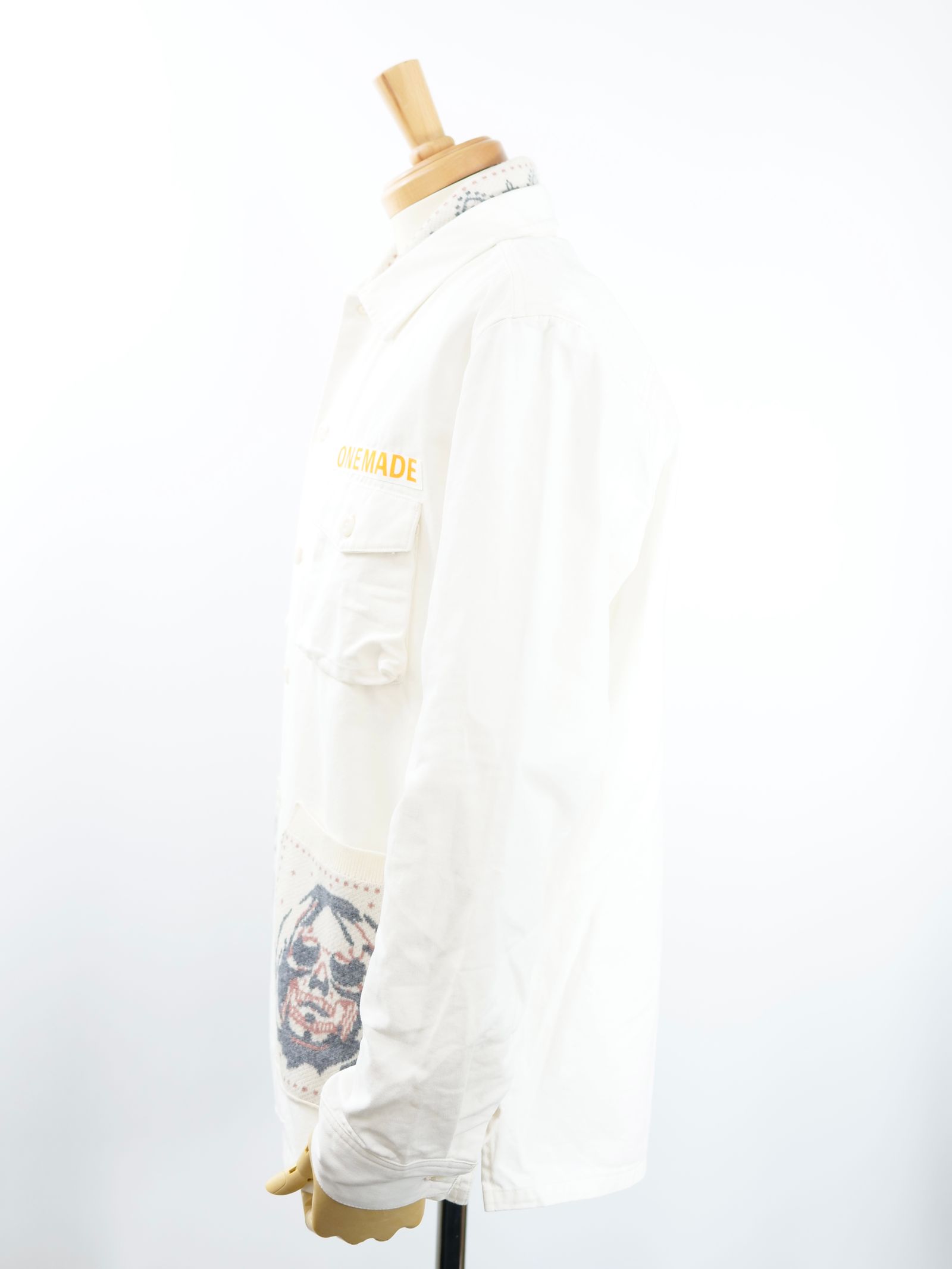 【今期トレンドの大人ミリタリー】ONE-997 / MILITARY SHIRT / ミリタリーシャツ / カシミアニットドッキング / ハンドメイド