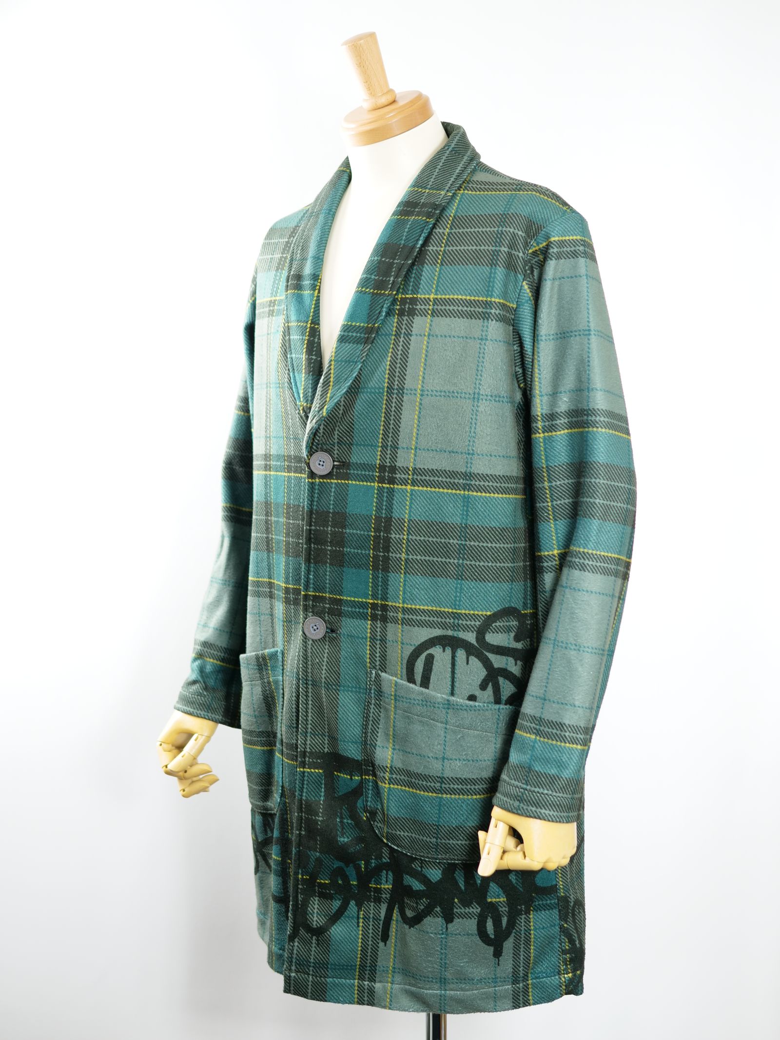 MX-1134 SHAWL COLLAR COAT / ショールカラー / タータンチェック/ ウーリーテック