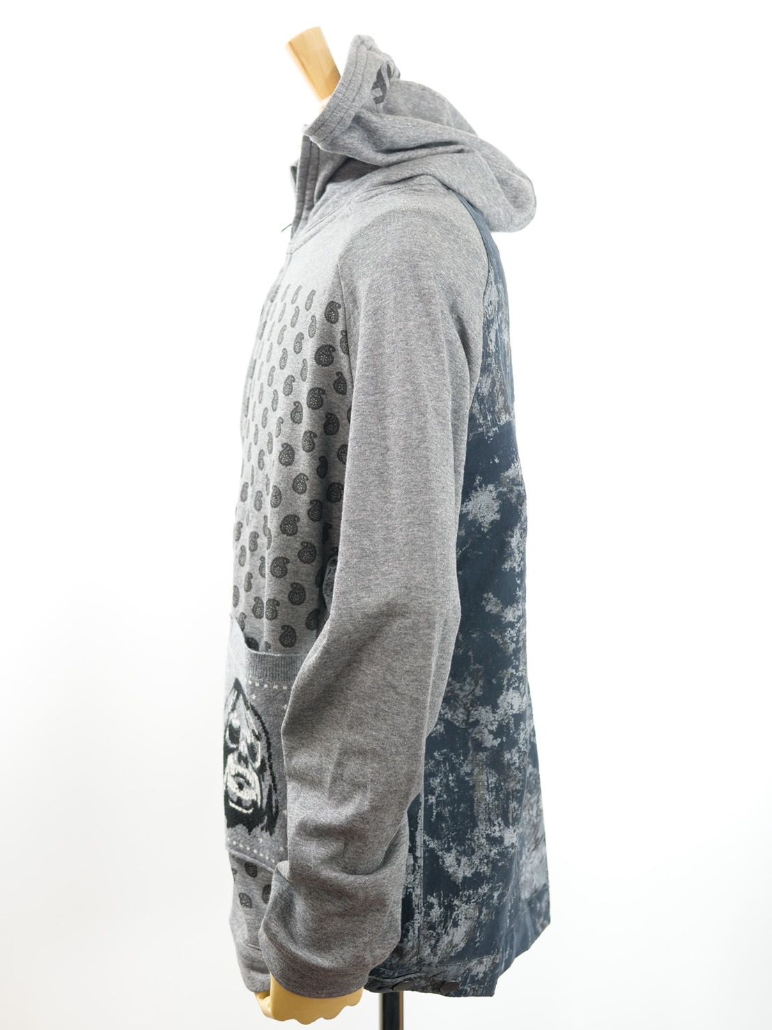 【デニムジャケットを組み合わせた作品】ONE-1033 COMBI PARKA / ジップパーカー / Wジップ / グレー