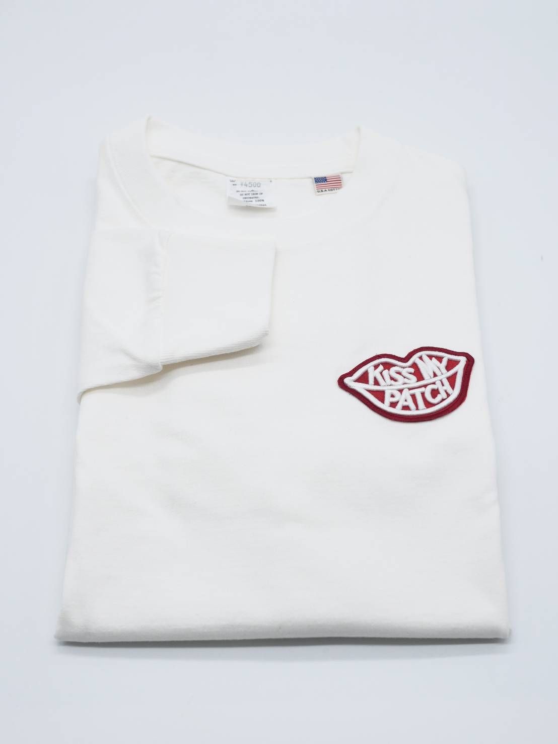 「リメイクTシャツ」 ロンTリメイク / KISS MY PATCHワッペン / WHITE / ユニセックス / usaコットン tシャツ