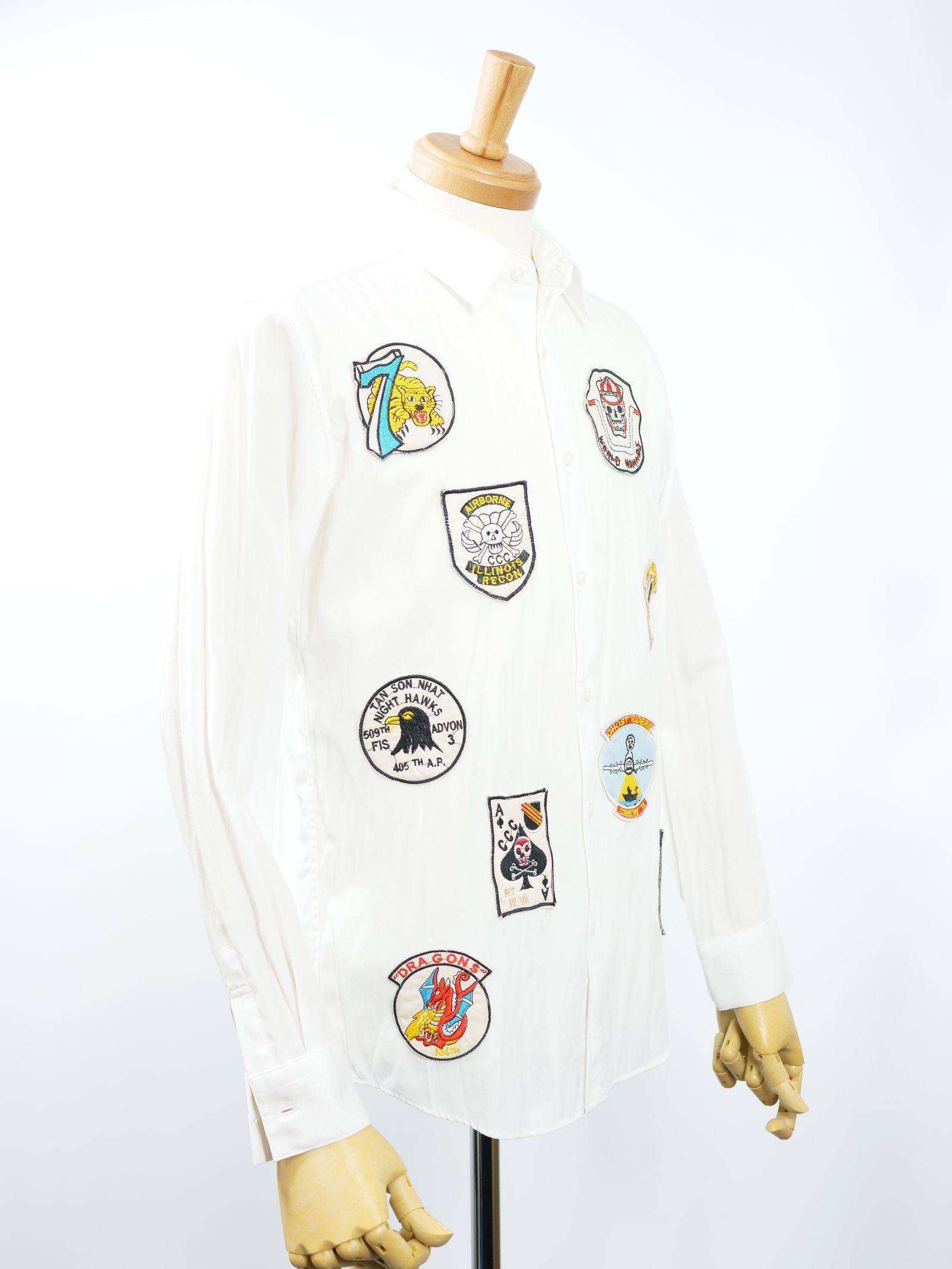ONE-739 SHIRT /  ビンテージワッペン/ 麻混シャツ / ハンドメイドブランド/ 日本製