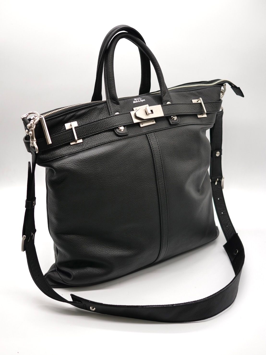 【M.U.L/ エムユーエル】本革（レザー） ブラック / ヘルメットバック / 日本製 / Made in Japan / 2way Bag / ショルダートートBag / メンズ レディース 兼用 UNISEX