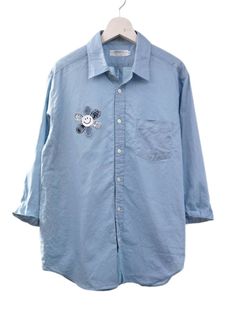 【日本製】ヴィンテージデニムワッペン 7分袖リネンコットンシャツ｜古着 Levi's デニム使用
