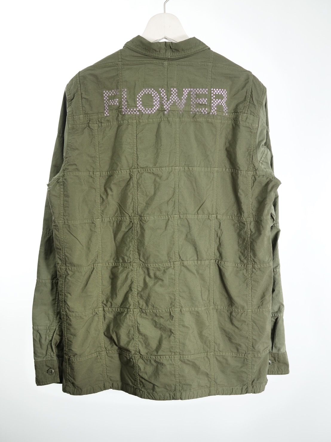 【世界で一枚だけ】 Artミリタリーシャツ / パッチワークシャツ / ユーティリティーシャツ /  KHAKI / カーキ