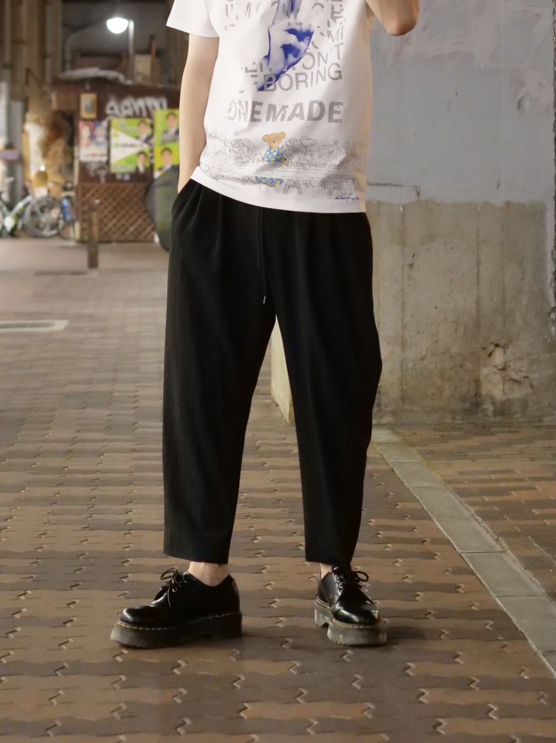 【大人のワイドスラックス】  2タック スラックス / BLACK ストライプ / ストレッチ素材 /  ドライタッチ / サルエル /  テーパード