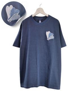 【ハートデザイン】 刺繍Tシャツ / 6.6オンス / ガーメントダイ / NAVY / ヘヴィウエイト / シンプルTシャツ / 1ポイントデザイン
