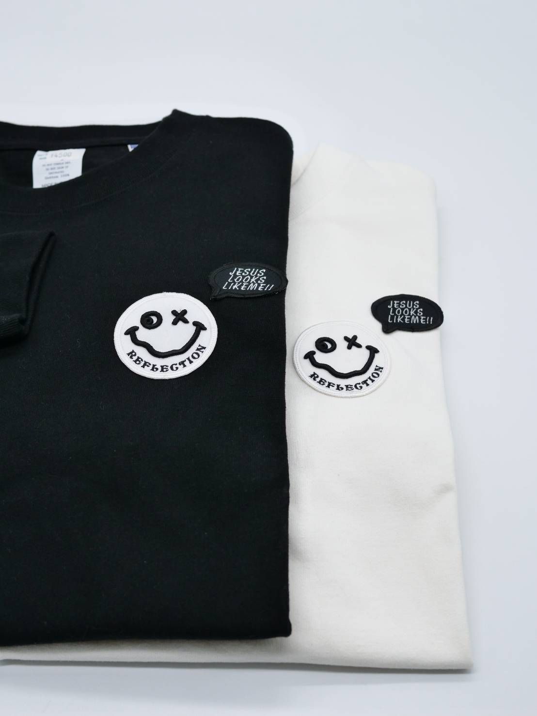 「リメイクTシャツ」 ロンTリメイク / ニコちゃんワッペン / WHITE / ユニセックス / usaコットン tシャツ