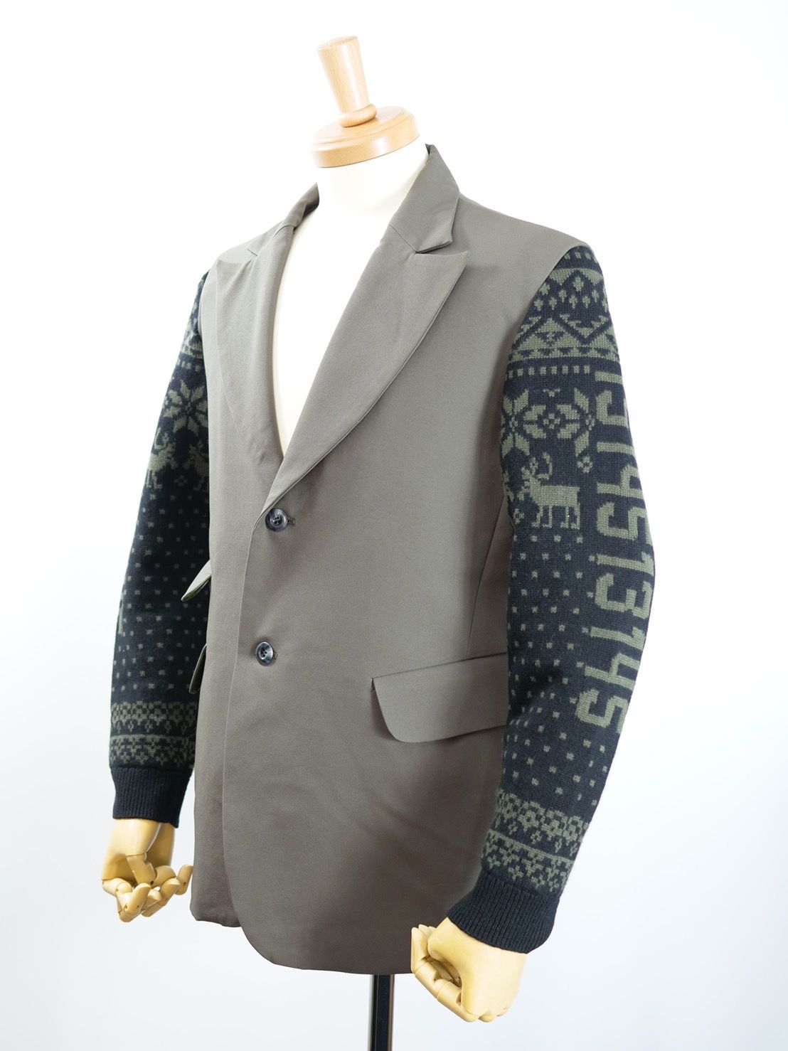 【現代作家が手掛けるアートなテーラード】 ONE-828  KINIT SLEEVES JACKET / ユニセックス  / ニット切り替えテーラード / ハンドメイド / ウール / カシミア