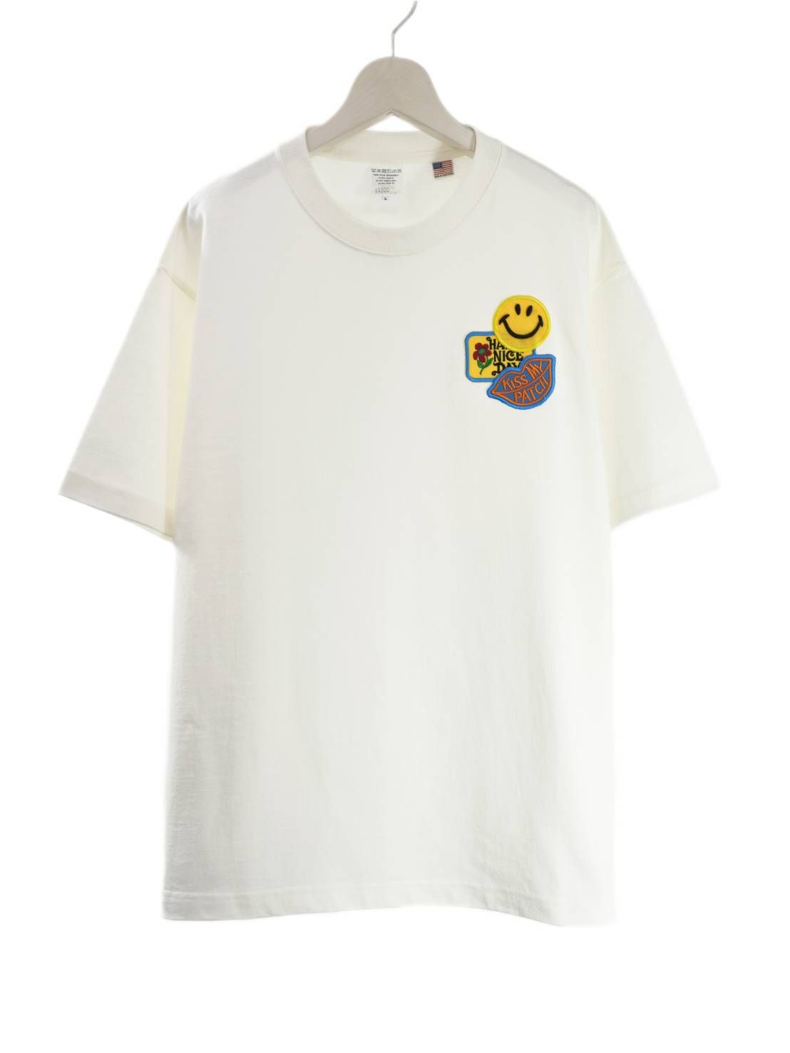 「リメイクTシャツ」 ニコちゃんTシャツ /ワッペン / WHITE / ユニセックス / usaコットン tシャツ