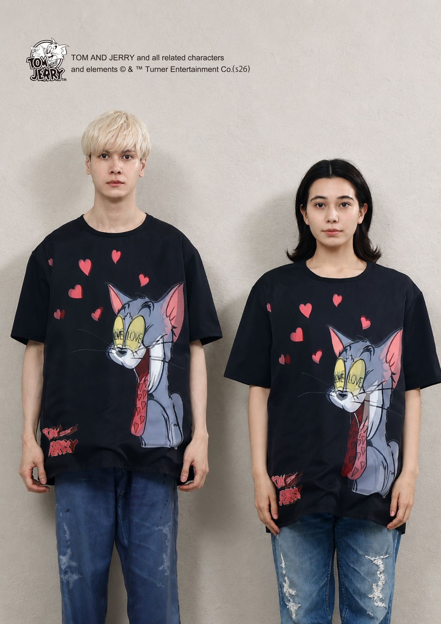 【トム&ジェリー】コラボレーション /TR-150 TOM&JERRY LOVE BLACK 3DTシャツ / ユニセックス