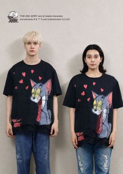 【トム&ジェリー】コラボレーション /TR-150 TOM&JERRY LOVE BLACK 3DTシャツ / ユニセックス