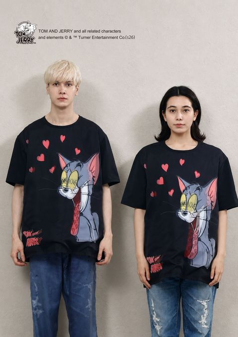 【トム&ジェリー】コラボレーション /TR-150 TOM&JERRY LOVE BLACK 3DTシャツ / ユニセックス