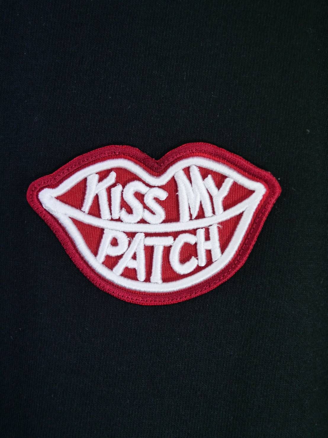 「リメイクTシャツ」 ロンTリメイク / KISS MY PATCHワッペン / BLACK / ユニセックス / usaコットン tシャツ