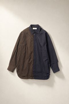 【アシンメトリー2WAYシャツ】 DOCKING FLIP SHIRT / チェックシャツ / リラックスフィット