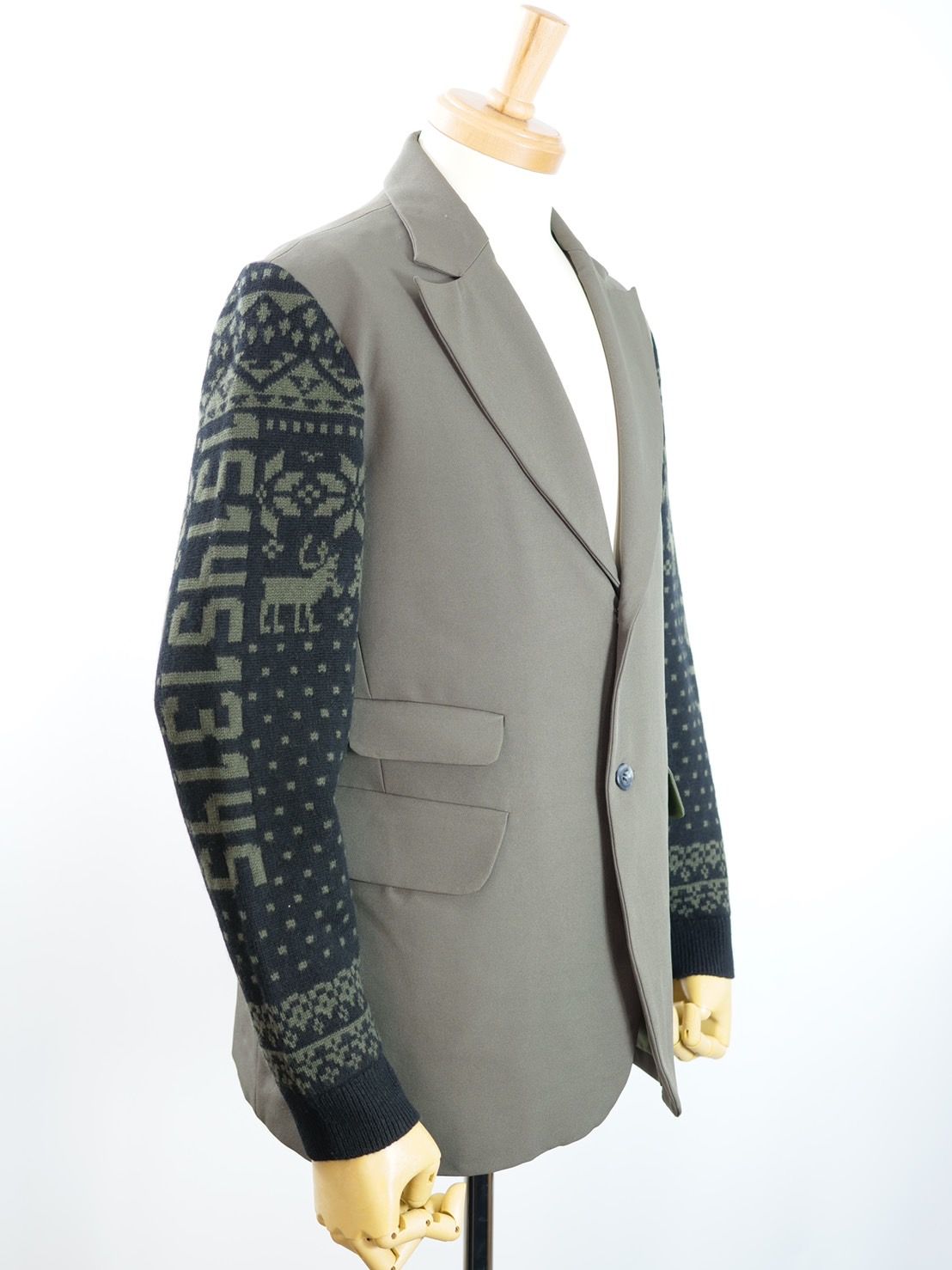 【現代作家が手掛けるアートなテーラード】 ONE-828  KINIT SLEEVES JACKET / ユニセックス  / ニット切り替えテーラード / ハンドメイド / ウール / カシミア