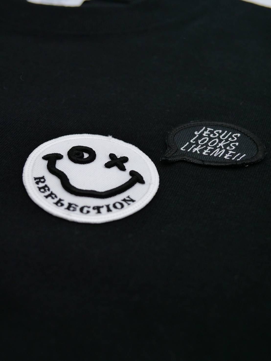 「リメイクTシャツ」 ニコちゃんTシャツ /ワッペン / BLACK  / ユニセックス / usaコットン tシャツ