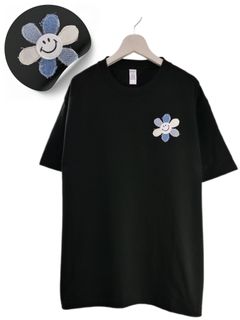 【ニコちゃんデザイン】 刺繍Tシャツ / 6.6オンス / ヘヴィウエイト / シンプルTシャツ / 1ポイントデザイン/ BLACK