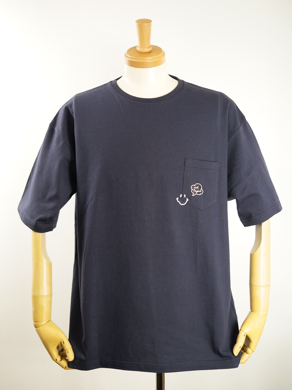 【3D刺繍】LANDER BLUE オリジナル / NAVY / ネイビー / ニコちゃん刺繍 / ビックシルエット / 1ポケTシャツ