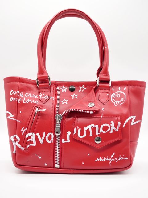 【本革ARTトートバック】 RED / 赤 / アートブランド / レザーライダーストートバック /  ハンドペイント / アートバック