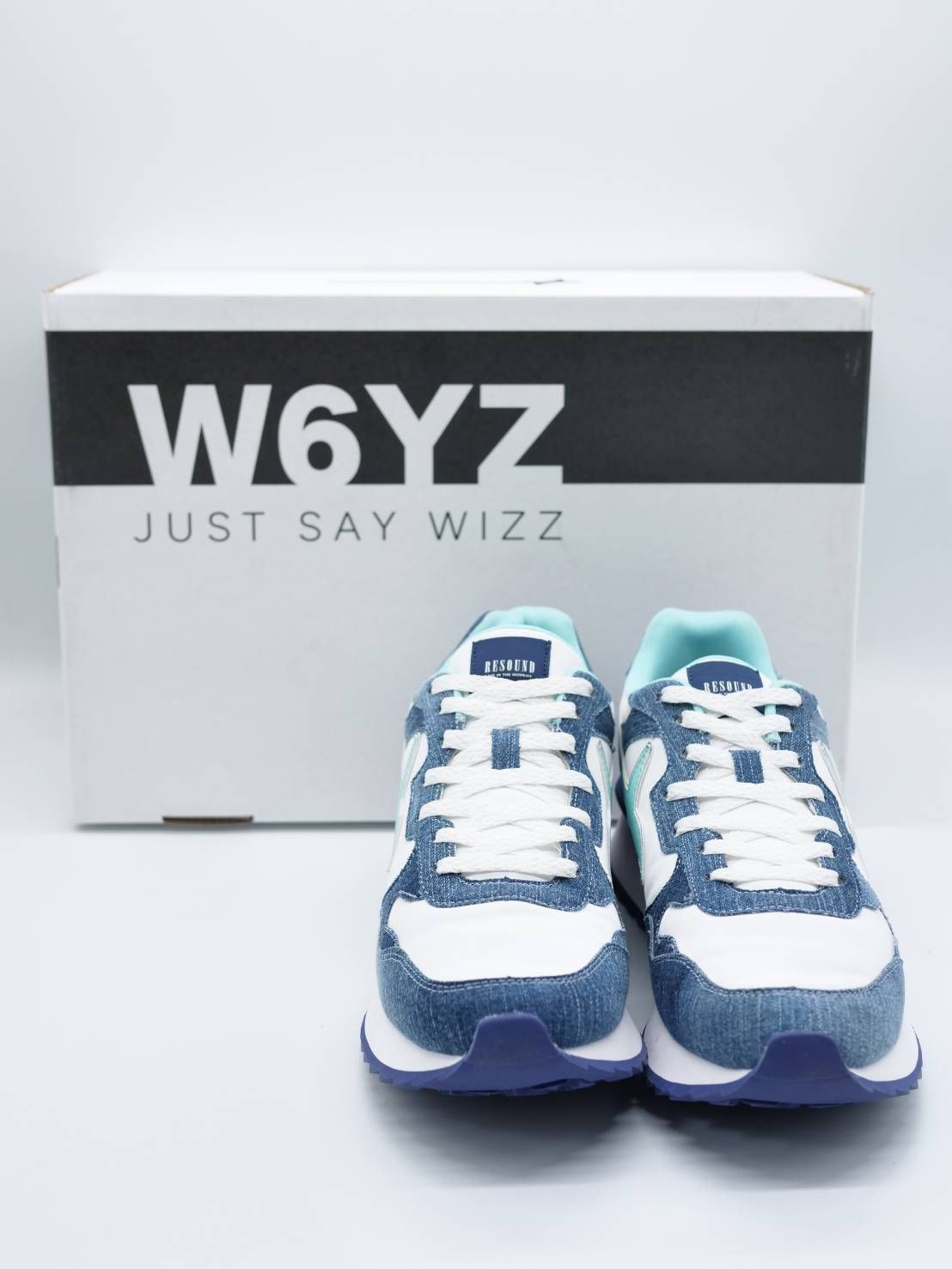 【コラボスニーカー】 W6YZ×RESOUNDCLOTHING / デニムスニーカー / ローカット / YAK-M RESOUND CLOTHING / JEANS-WHITE-TIFFANY【40-1C16】