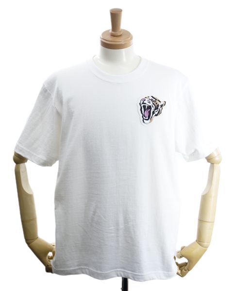 【虎刺繍】LANDERBLUEオリジナル / 刺繍Tシャツ / 和柄虎刺繍 / コットン100％ / WHITE / 白色