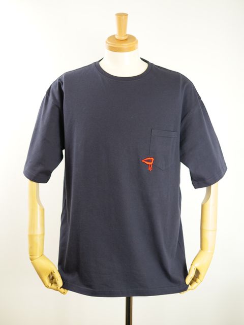 【3D刺繍】LANDER BLUE オリジナル / NAVY / ネイビー  / マリリンモンローキスマーク / ビックシルエット / 1ポケTシャツ