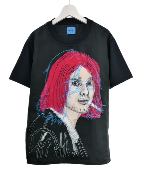 【3DアートTシャツ】 KURT COBAIN / カートコバーンモチーフ  / アートブランド / Art Tシャツ / BLACK / グランジTシャツ / トロンプルイユファッション / ユニセックス