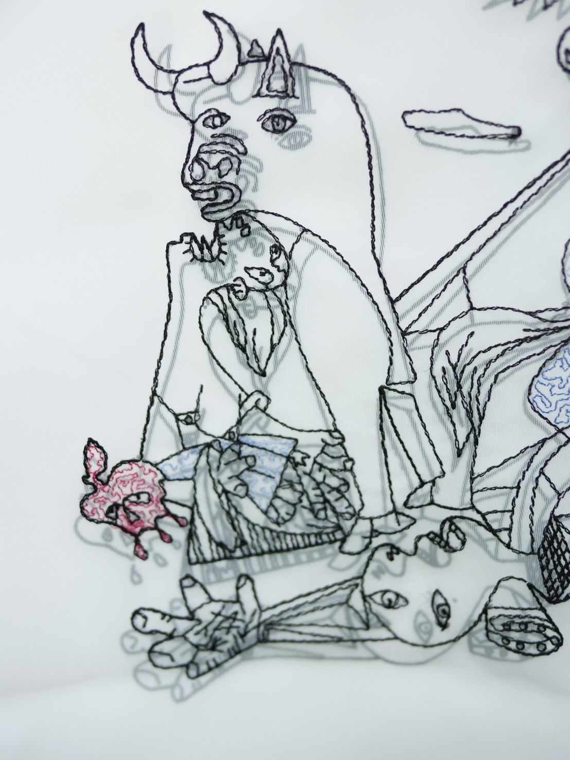 【3Dアートシャツ】 Shirt 刺繍3D PICASSO GUERNICA MX-1421/  WHITE/ アートファッション  / トロンプルイユファッション / ユニセックス