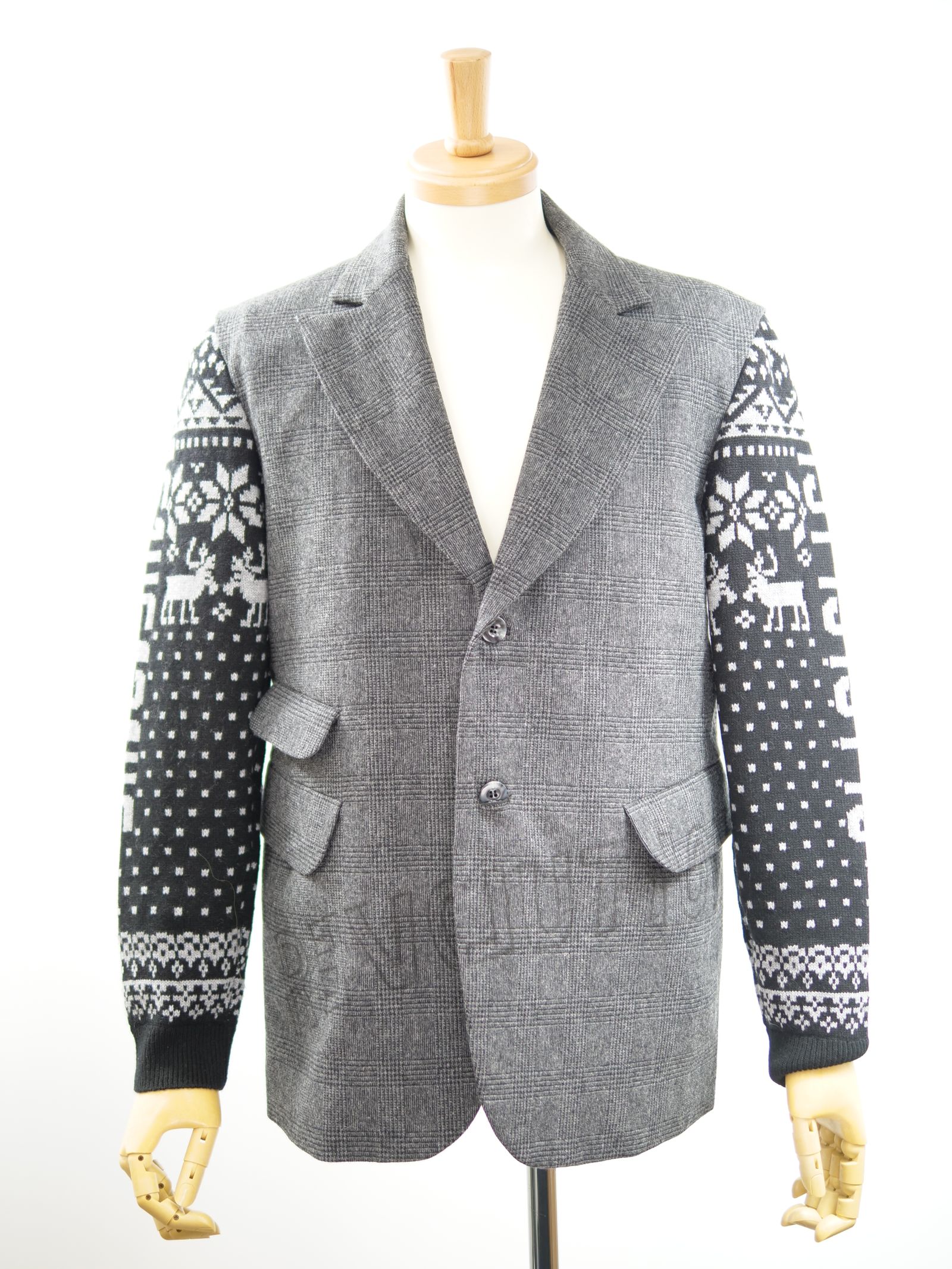 ONE-828  KINIT SLEEVES JACKET / ユニセックス  / ニット切り替えテーラード / ハンドメイド / ウール / カシミア