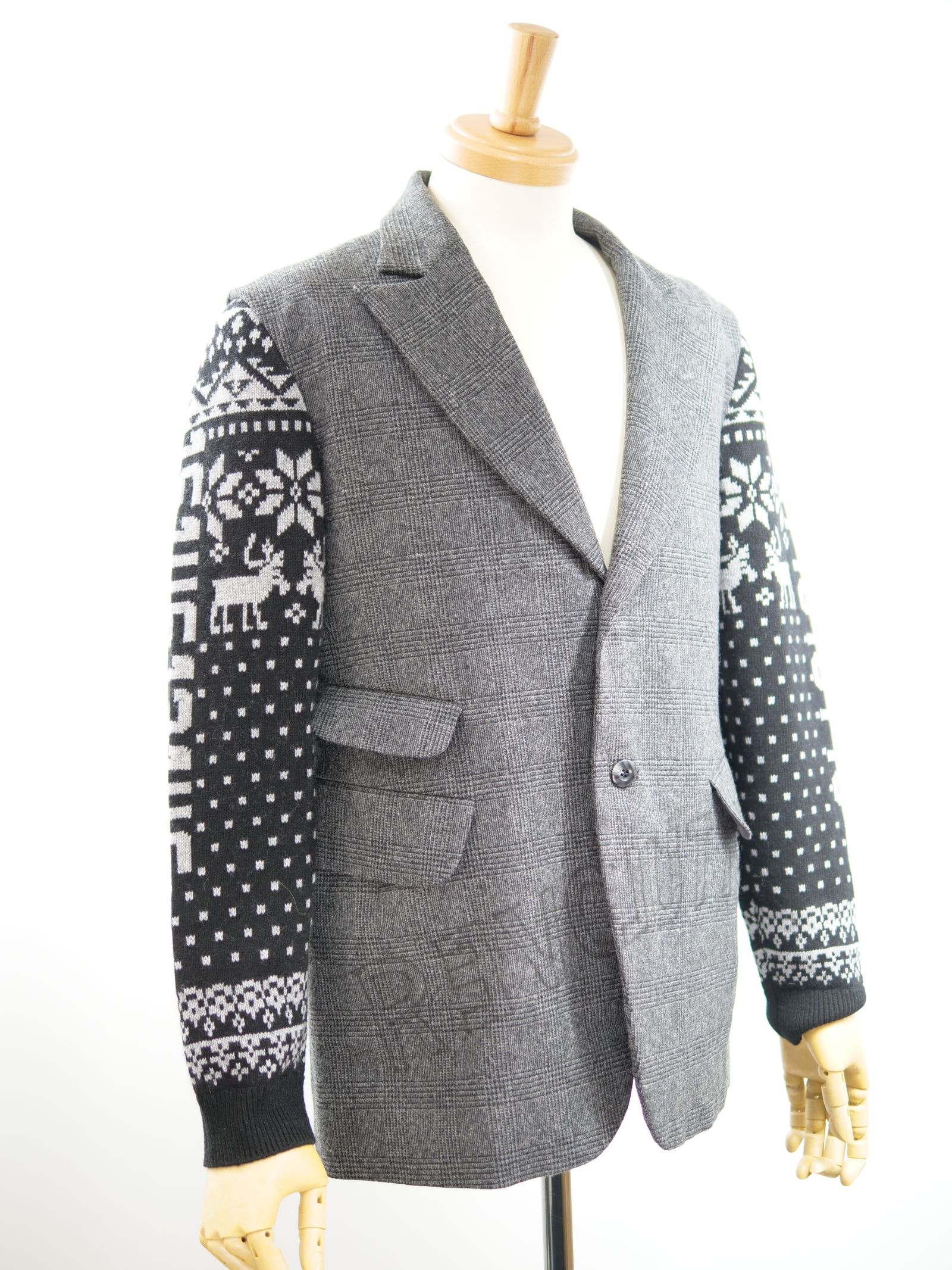 ONE-828  KINIT SLEEVES JACKET / ユニセックス  / ニット切り替えテーラード / ハンドメイド / ウール / カシミア