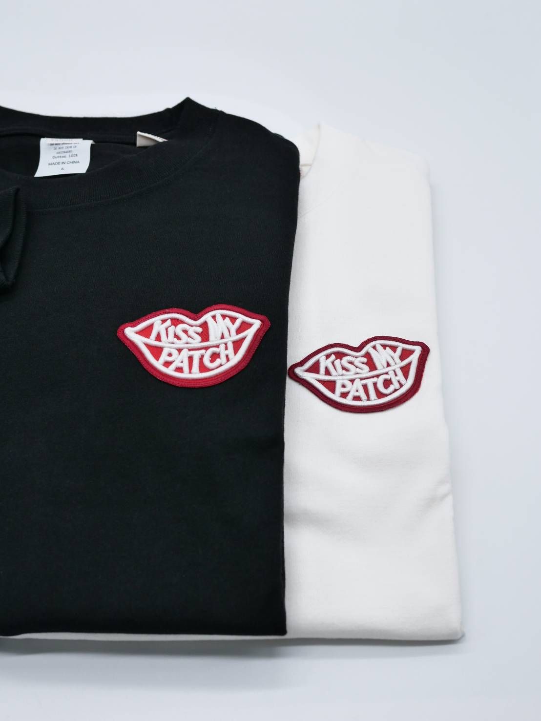 「リメイクTシャツ」 ロンTリメイク / KISS MY PATCHワッペン / WHITE / ユニセックス / usaコットン tシャツ