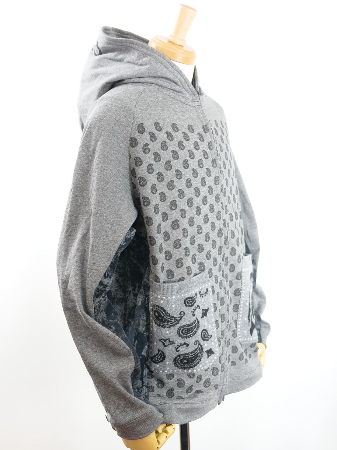 【デニムジャケットを組み合わせた作品】ONE-1033 COMBI PARKA / ジップパーカー / Wジップ / グレー