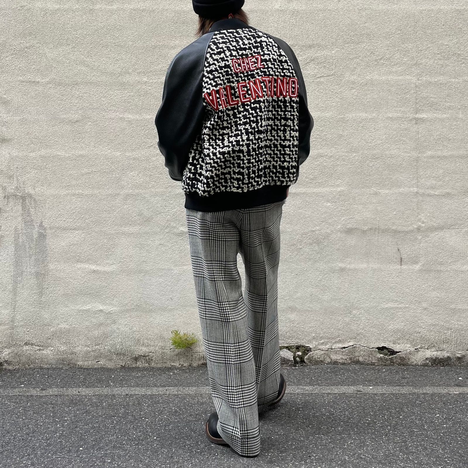 千鳥格子チェック柄ターンアップ付き ウールパンツメンズ2025ss new